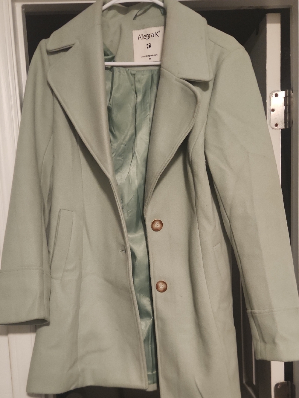 Allegra K Light Mint Green Wool-Blend Peacoat
